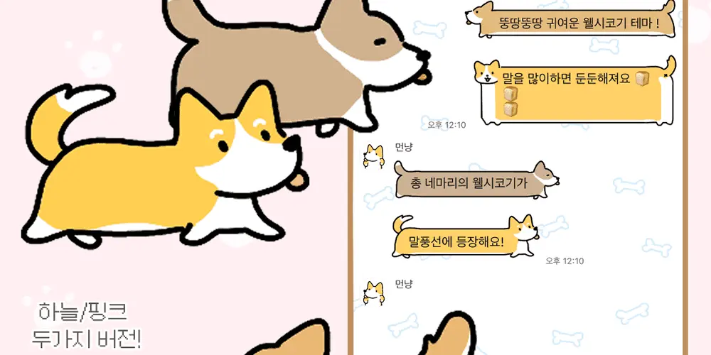 [카톡테마 무료공유] 뚱땅뚱땅 웰시코기 테마 🐾: 먼지스튜디오